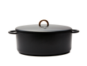 Enameled cast-iron Dutch oven in pepper black - side view with lid