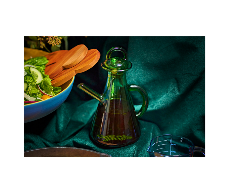 Great Jones Spout glass container on kitchen counter