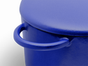 Enameled cast-iron Dutch oven in blueberry blue - handle close-up