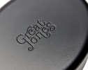 Enameled cast-iron Dutch oven in pepper black - logo close-up