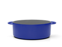 Enameled cast-iron Dutch oven in blueberry blue - side view no lid