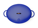 Enameled cast-iron Dutch oven in blueberry blue - top down view with lid