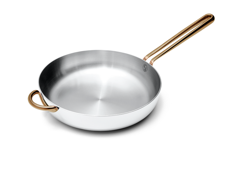 Deep Cut stainless steel saute pan - angled view no lid